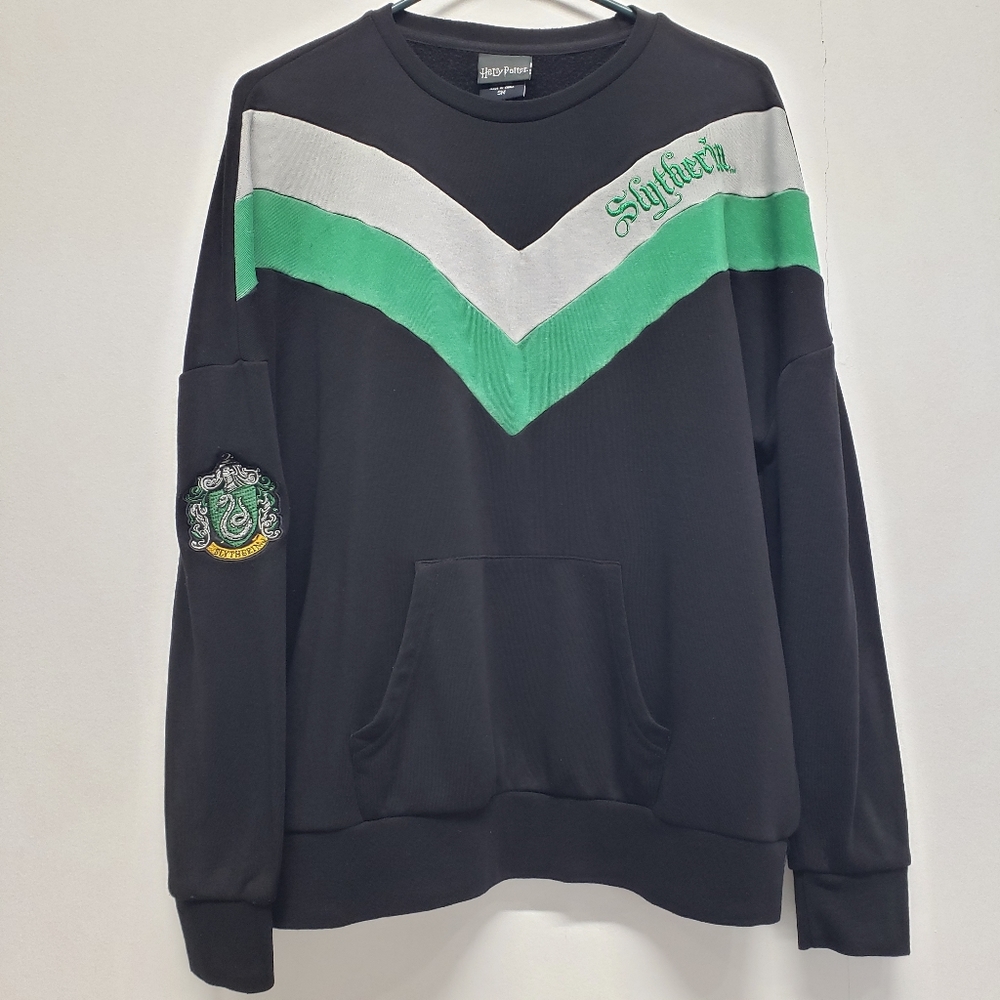 Harry Potter Sweatshirt Slytherin Chevrons Womens Crewneck LS Grunge Boxy Size S